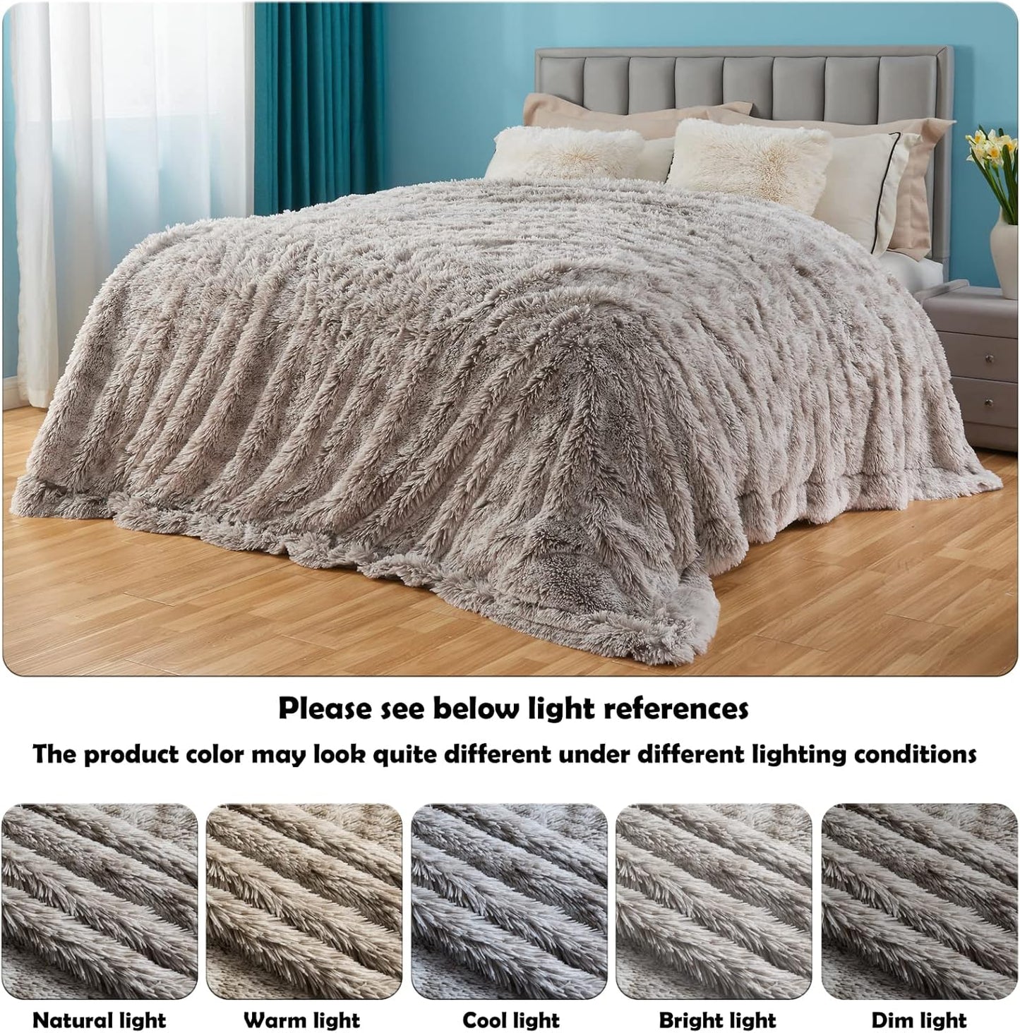 GONAAP Fuzzy Faux Fur Throw Blanket Queen Size Frosty Grey Super Soft Cozy Plush Fuzzy Shaggy Blanket for Couch Sofa Bed (Frosty Grey, Queen(90"x90"))