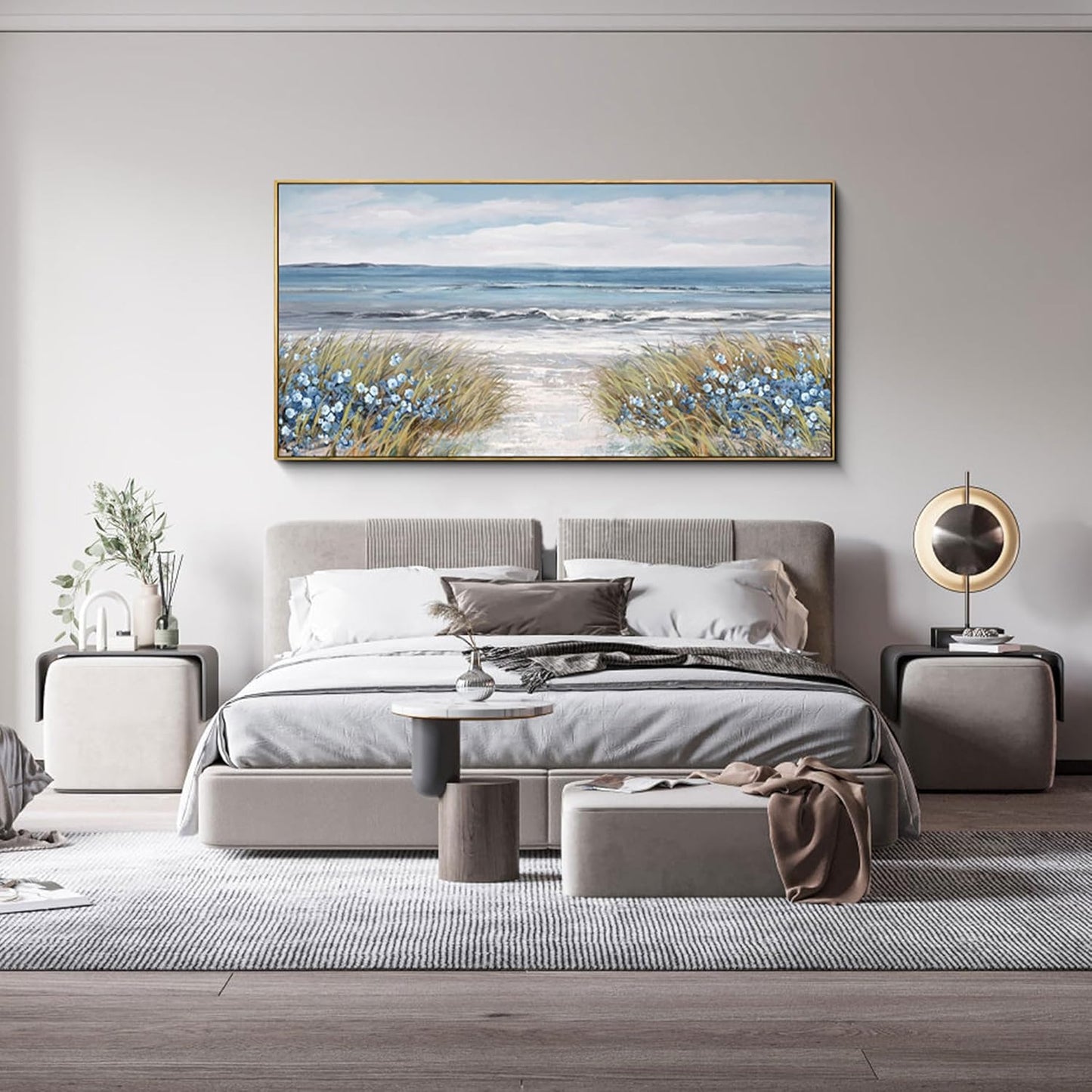 XLSJERST Large Framed Wall Art for Living Room Decor - Farmhouse Boho Beach Coastal Vintage Floral Ocean Wall Picture Flowers Sea Canvas Print Artwork for Home Bedroom Office 29x58