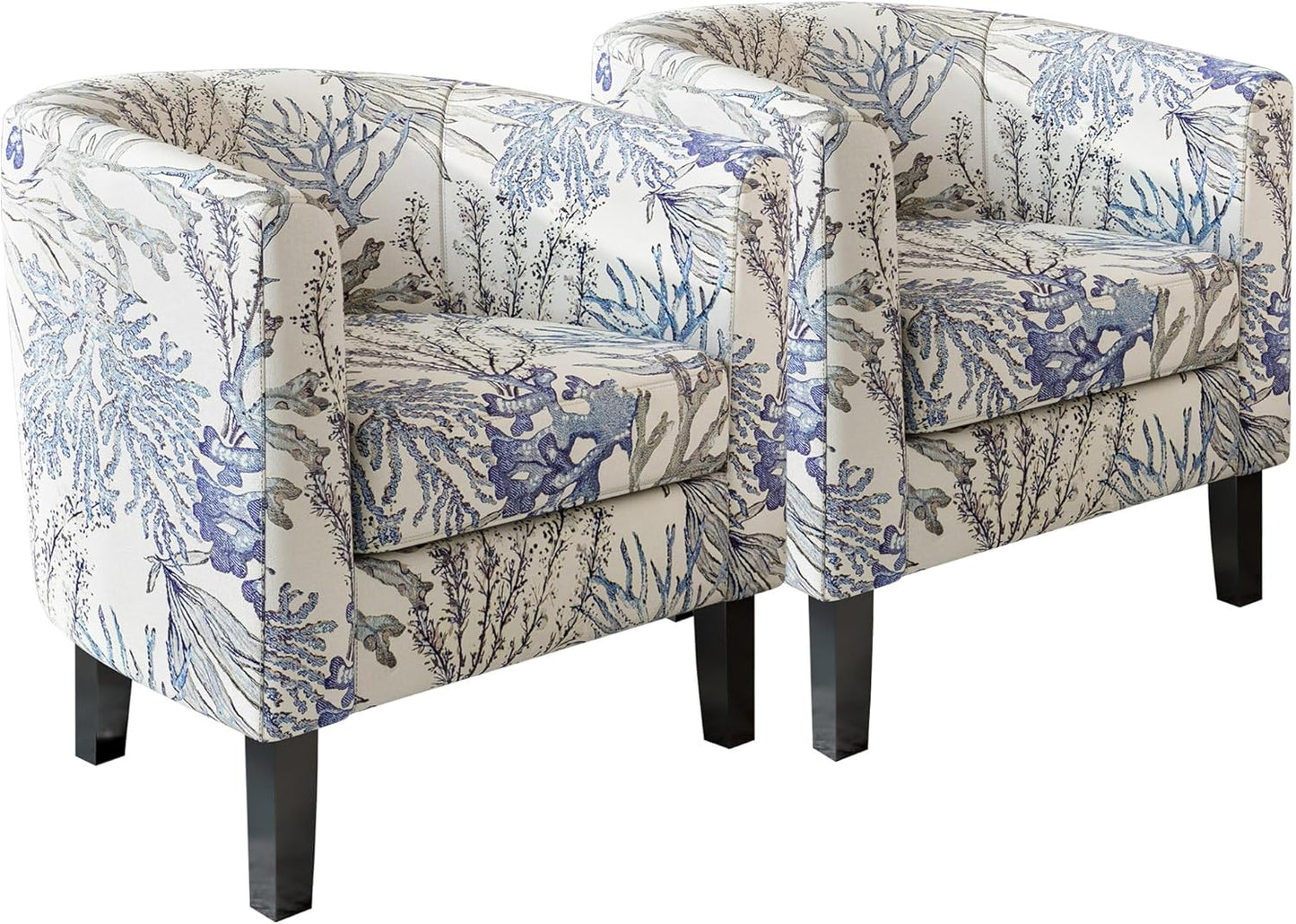 BELLEZE Living Room Chairs Set of 2, Linen Round Accent Barrel Chairs, Club Tub Sofa Chairs for Bedroom, Corner Chairs with Flared Legs and Cozy Soft Padding - Highland (Blue Coral)