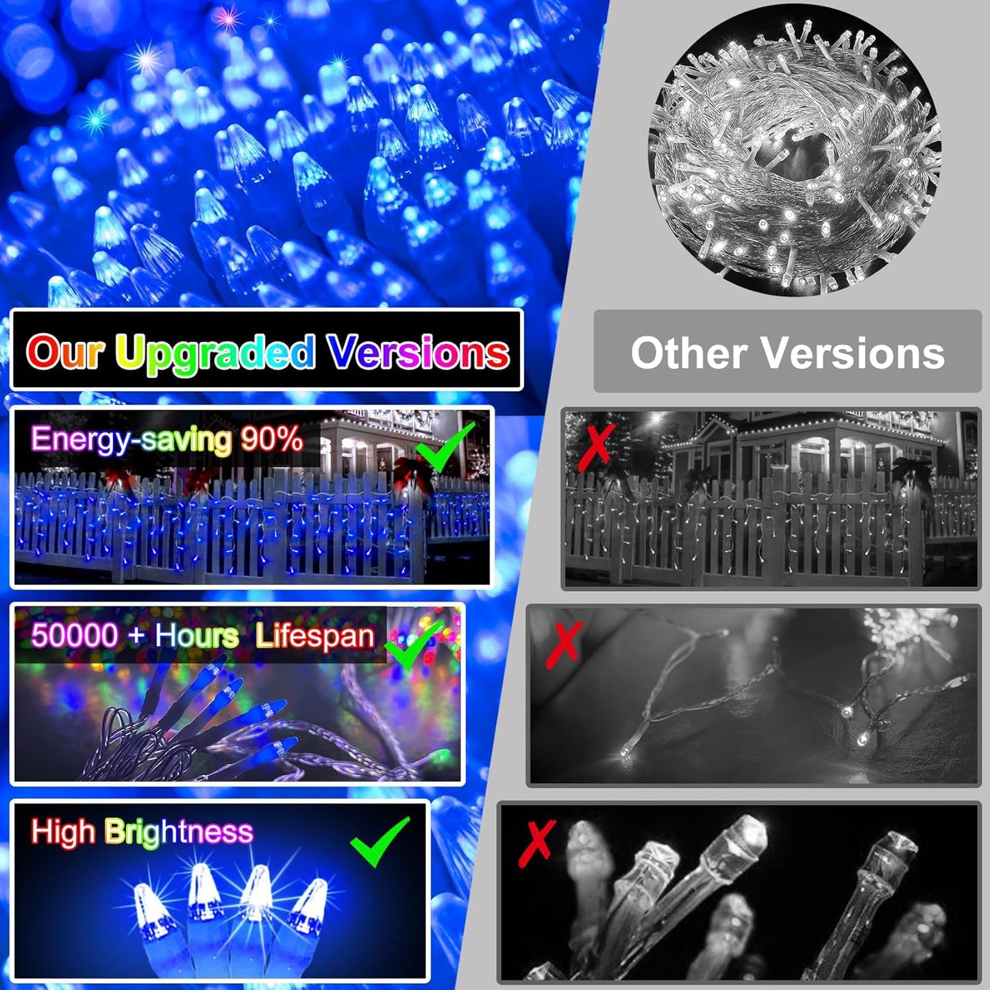 792 LED Christma Lights with 176 Drops, 82ft Outdoor Hanging lights with 8 Modes & Timer Memory, Outsite Waterproof Curtain String Lights for Front House Fence Tree Holiday Decorations Decor Blue