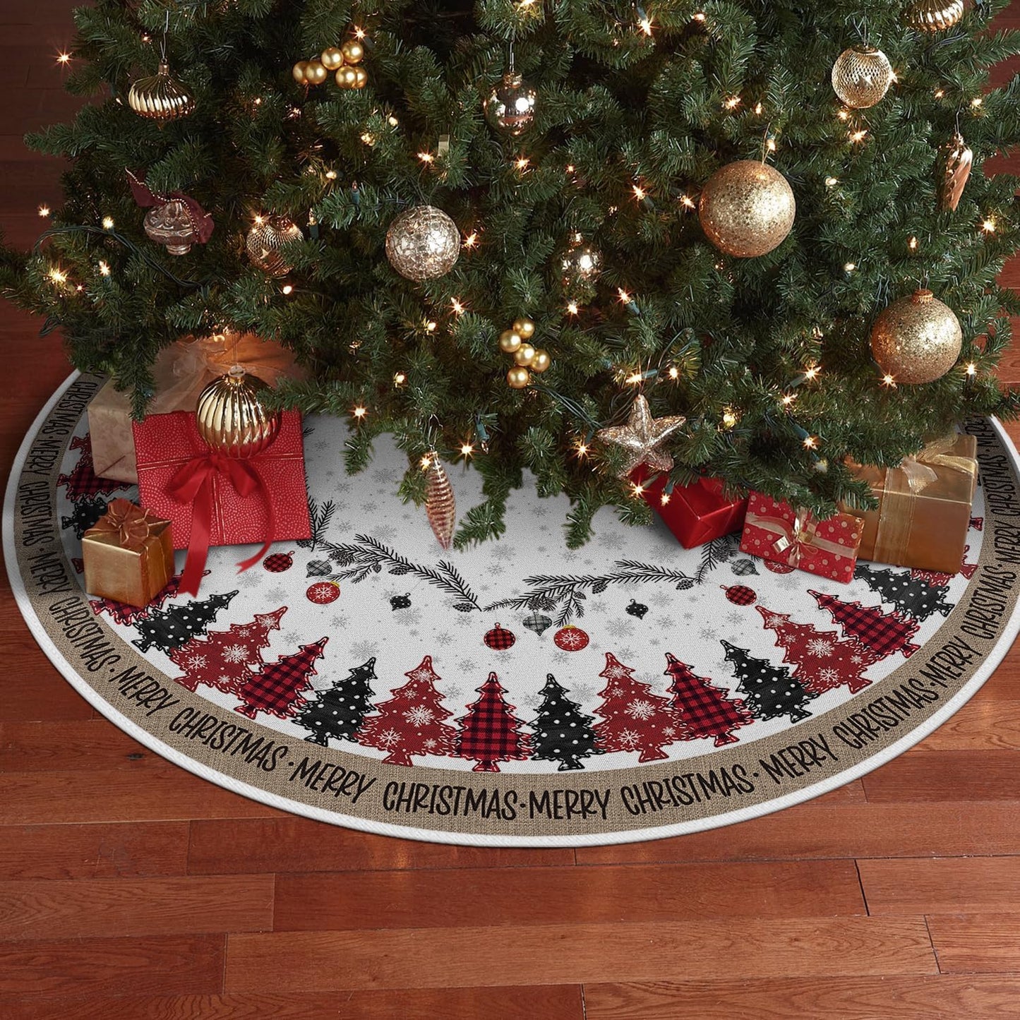 AVOIN colorlife Merry Christmas Christmas Tree Skirt 36 Inch, Christmas Ornaments Snowflake Winter Holiday Tree Mat Decoration