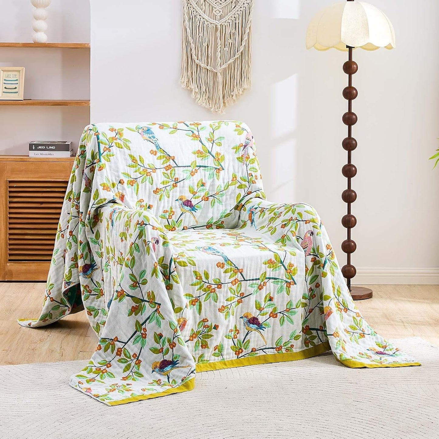 Boho Throw Blanket for Bed, 100% Cotton Soft Rustic Quilt Fall Blanket, 60"x80" Floral Printed Farmhouse Decor Bed Blankets, All Season Rustic Reversible Bohemian Throw Quilt