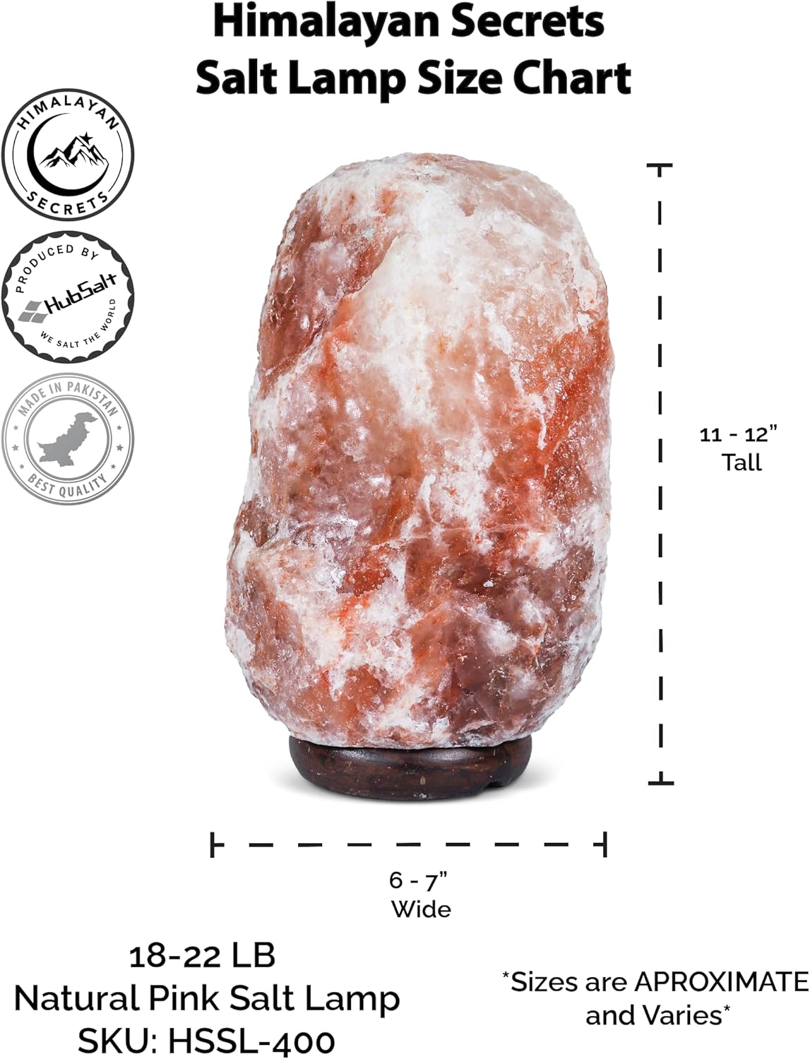 Himalayan Secrets LARGE Salt Lamp - Natural Pink Crystal with Wooden Base - Dimmer Cord and Bulb included (18-22 LBS)
