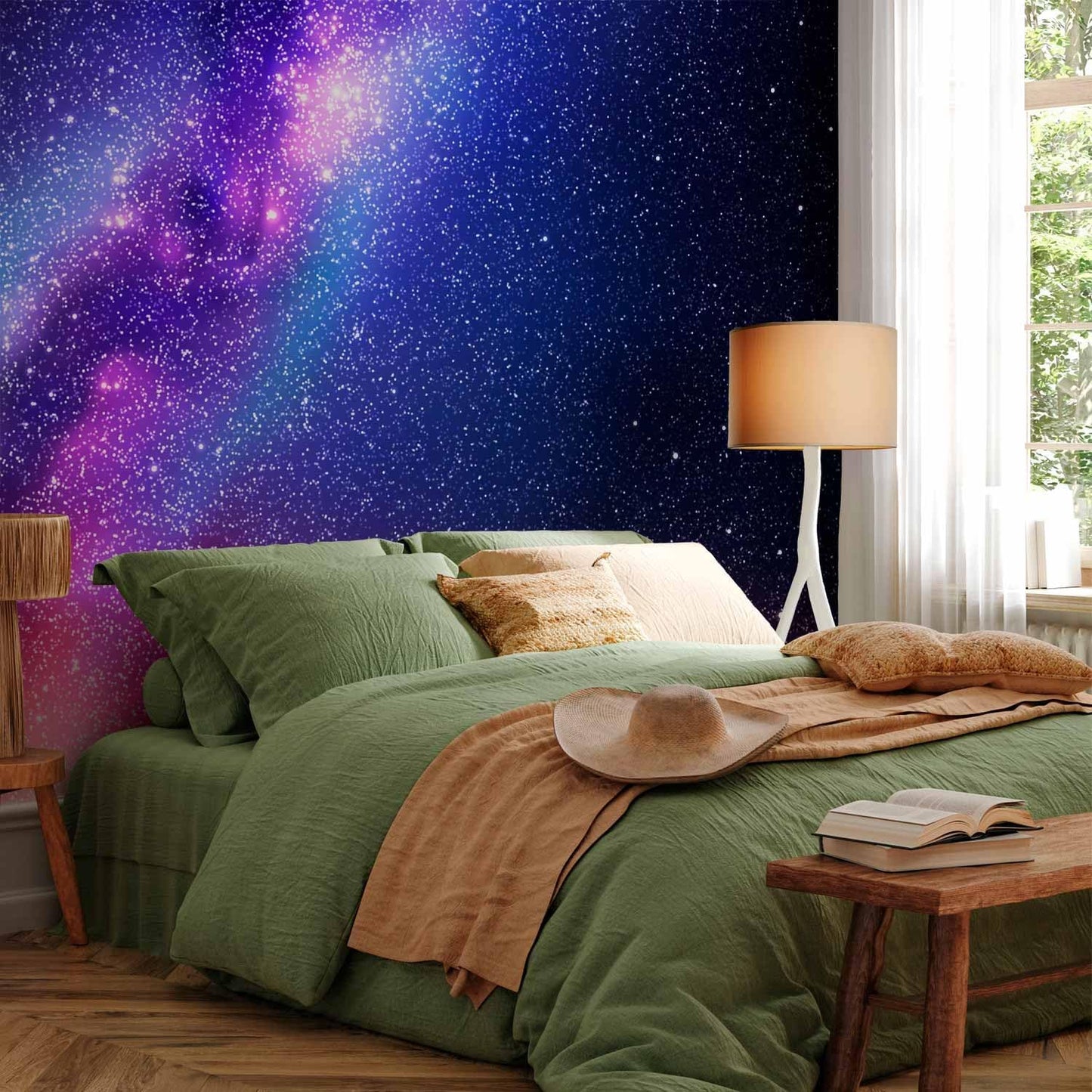 artgeist Wall Mural Galaxy 154x110 in - Peel and Stick Self-Adhesive Wallpaper Removable Large Sticker Foil Wall Decor Print Picture Image Abstract Space Sky Star Cloud Violet f-C-0487-a-a