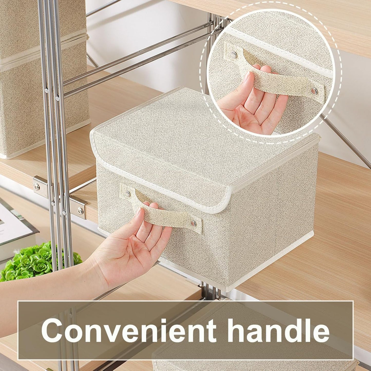 Fabric Storage Bins Cube Organizers with Flip-Top Lid and Handles,Storage Boxes for Organizing Home,Office,and Closet,Grey and Beige,3 Pack 10.2 X 7.9 X 6.7 in