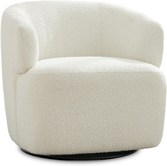 Swivel Accent Chair, Sherpa Teddy Barrel Chair for Living Room, Cozy Round Boucle Arm Chair, Metal Base for Club Nursery Bedroom, White