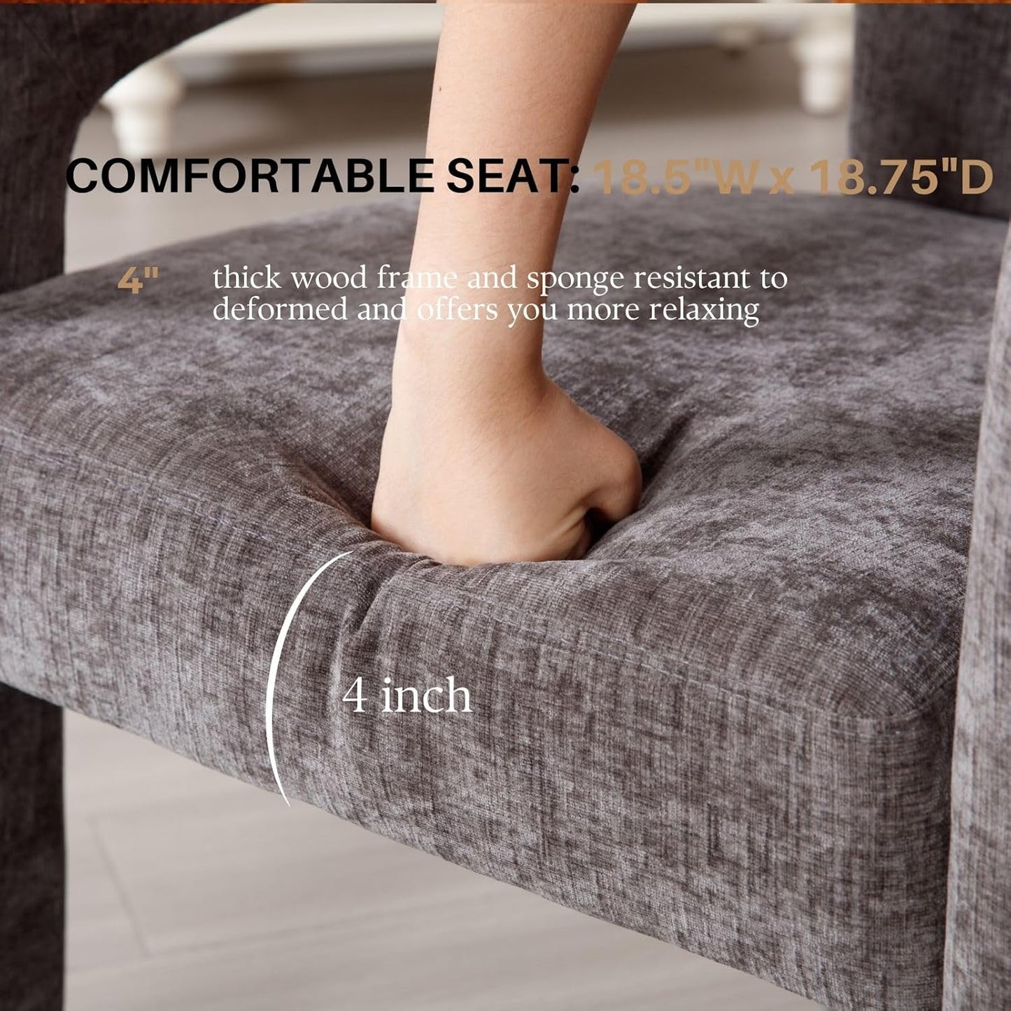 Charcoal Grey Chenille Dining Chairs Set of 4, Modern Barrel Dining Room Chairs Upholstered Accent Chair with Arms and Round Back for Living Room Kitchen Armchair No Assembly Needed