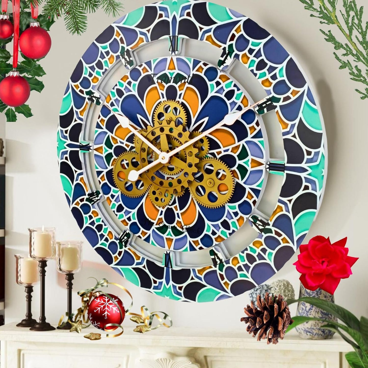 The Gears Clock Wall Clock Italy Collection with Moving Gears (Tramonti, 24 inch Round)