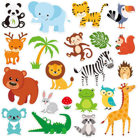40 PCS Jungle animals Thick Gel Clings Winter Safari Window Gel Clings Decals Stickers for Kids Toddlers and Adults Home Airplane Classroom Nursery Winter Zoo Animals Party Supplies Decorations