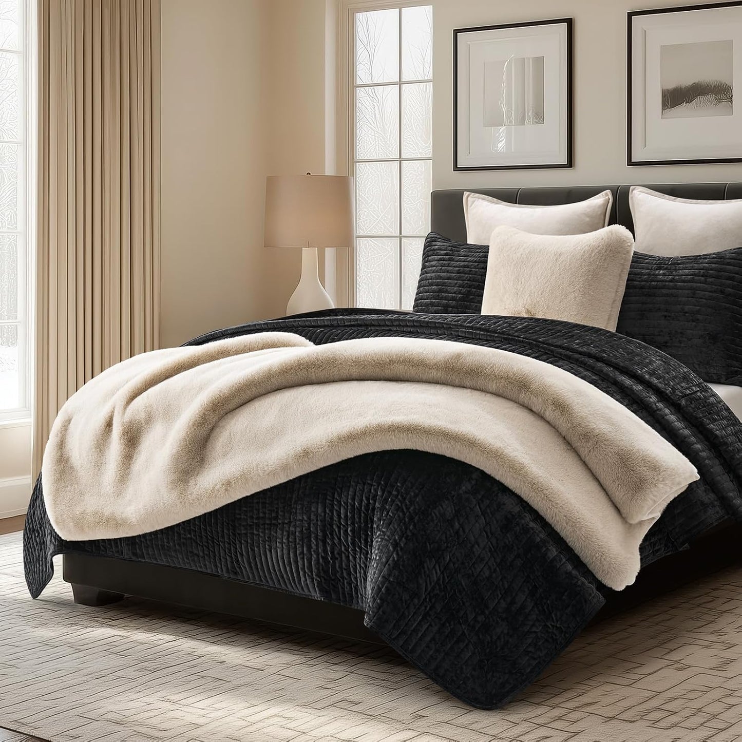 Luxury Soft Faux Chinchilla Fur Throw Blanket for Couch, Warm Thick Heavy Winter Throw Blanket 1220GSM for Bed, Fluffy Cozy Mink Blanket with Reversible Velvet, Birch Mink, 50"x60"