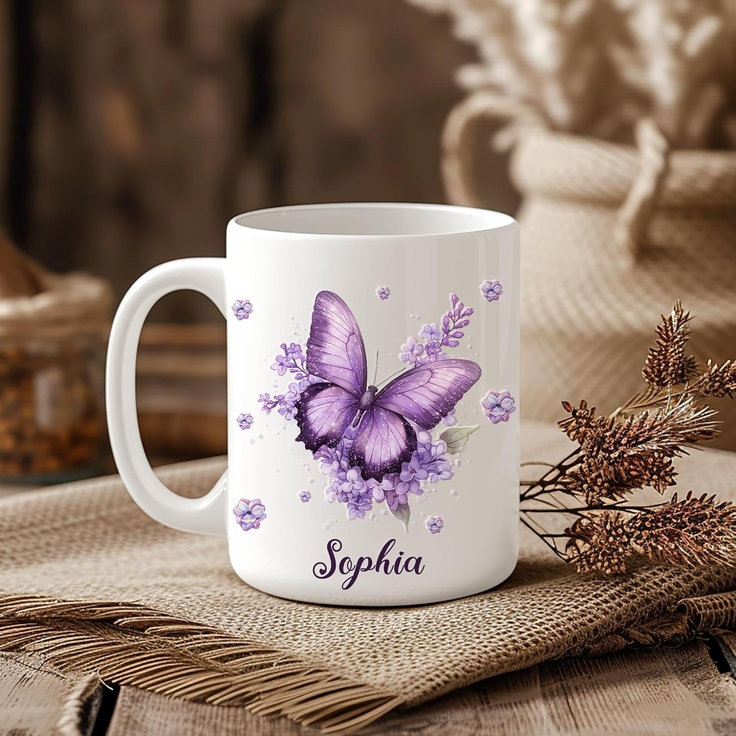 Hyturtle Personalized Purple Inspirational Butterfly Mug - Butterfly Gifts For Women - Animal Gift For Bird Lover Her - Bird Gifts For Mom on Mother Day - Custom Coffee Cup Ceramic Mug 11 Oz 15 Oz