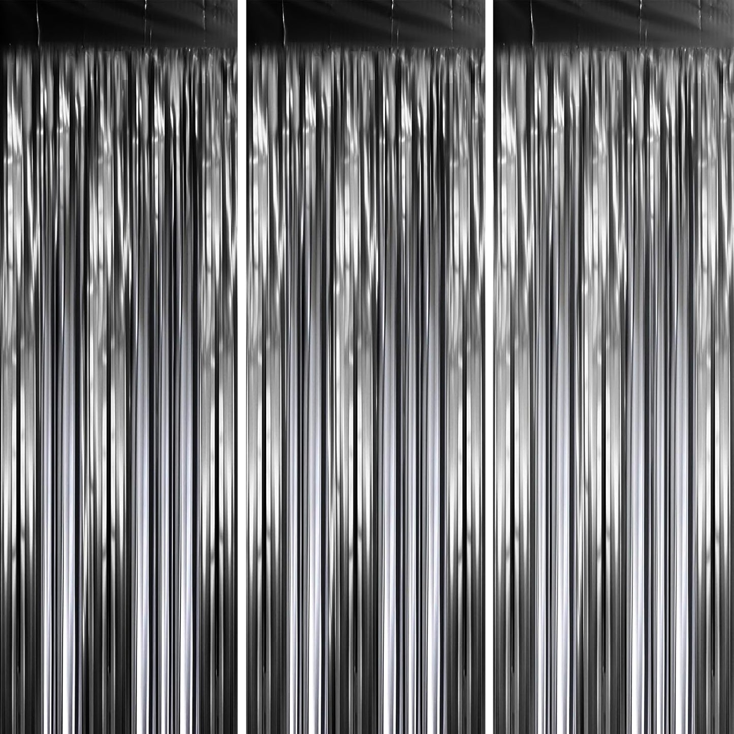 3 Pack 3.3 x 8.2 ft Matte Black Foil Fringe Backdrop Curtains,Gray Tinsel Streamers Party Decorations, Fringe Backdrop, Door Shimmer for New Years, Halloween, Black Theme Party