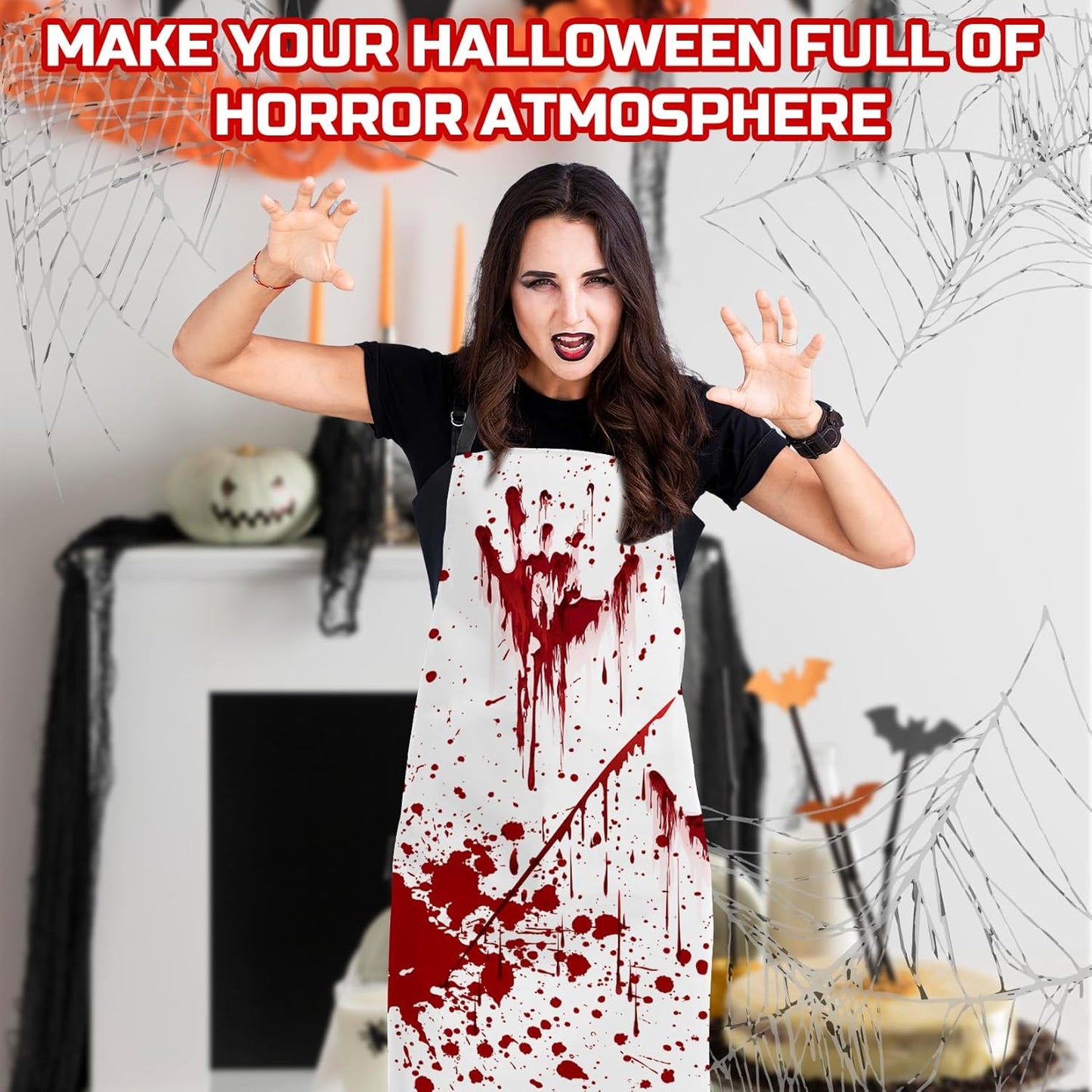 Happy Halloween Horror Apron Unisex, Adjustable Funny Kitchen Apron, Waterproof Scary Bloody Bib Aprons for Cosplay Party
