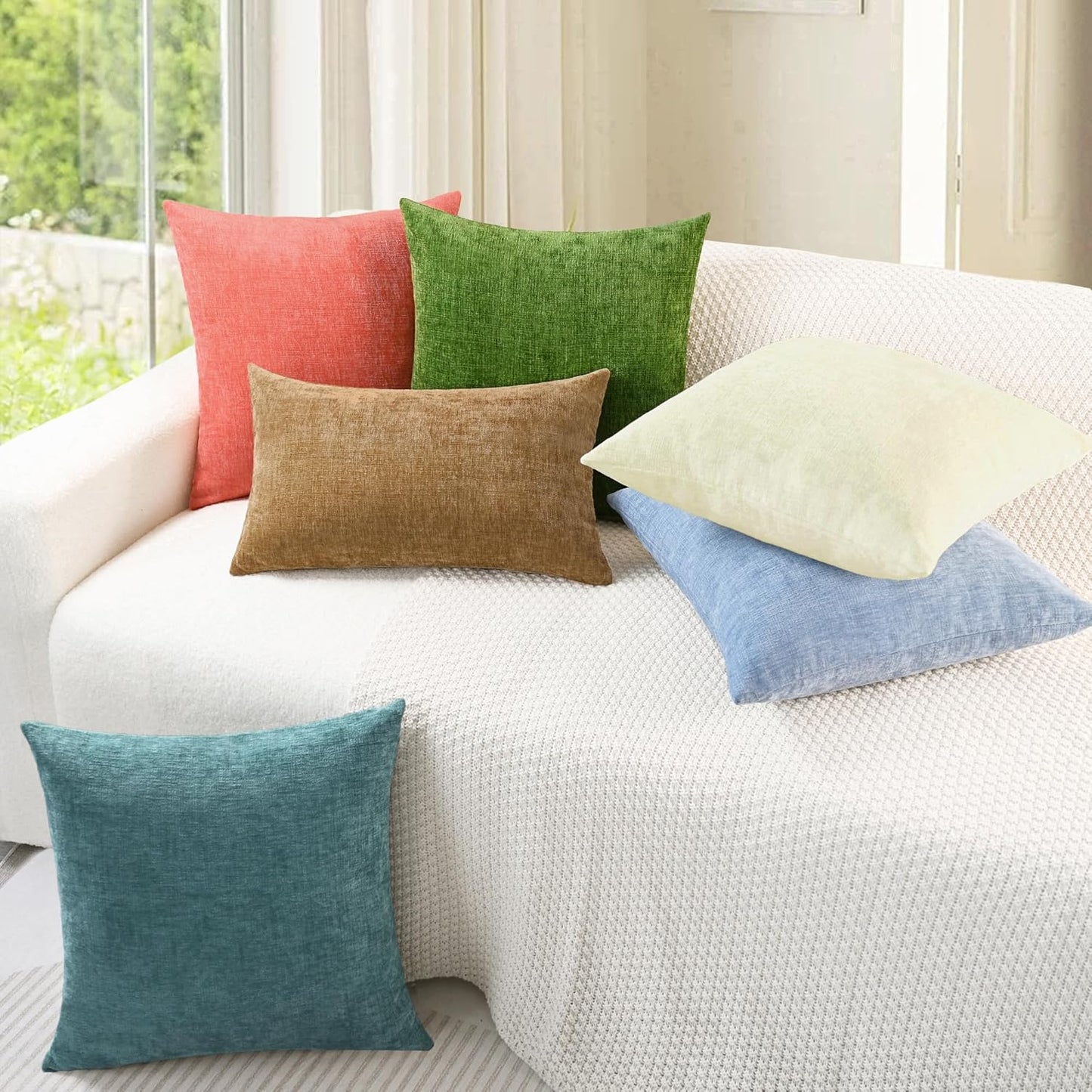 CaliTime Throw Pillow Covers Decorative 16 X 16 Inches Pack of 2 Cozy Chenille Cushion Cases for Couch Sofa Bed Living Room Home Beige