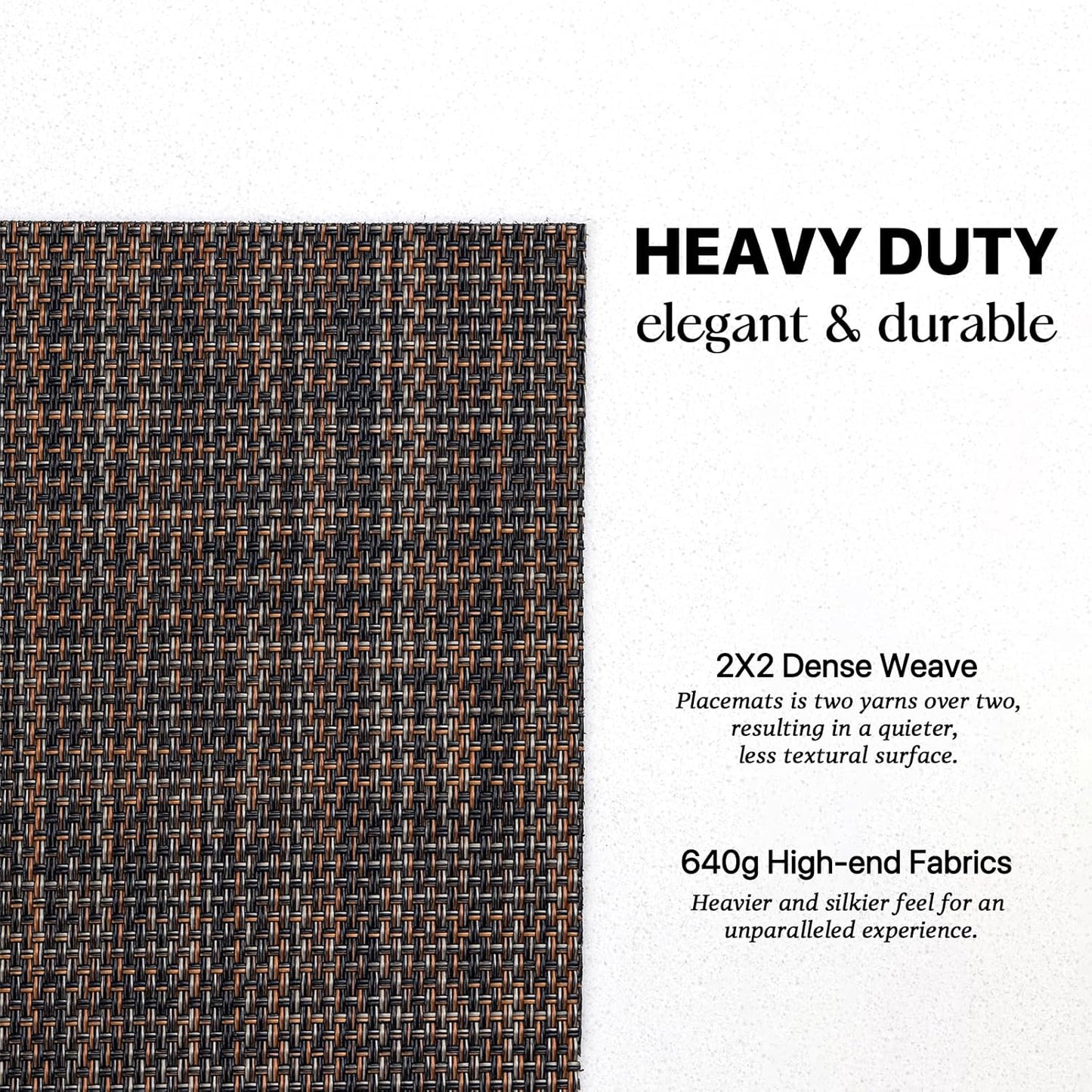 LEXMORE Placemats Set of 8 Vinyl/Plastic Woven Place Mats for Kitchen Table Indoor/Outdoor Washable Placemat Wipeable Dining Table Mats(Black/Brown)