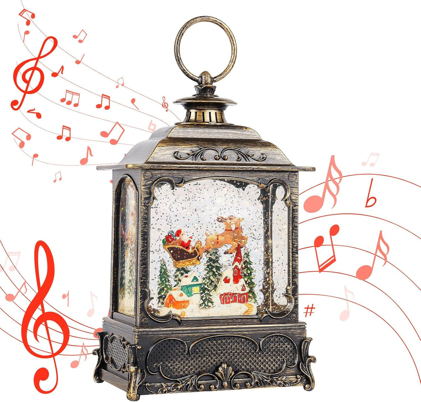 Christmas Snow Globes,Christmas Decorations for Home,with 6 Hour Timer,Musical Snow Globe,Battery Or USB Powered,Christmas Lantern,Christmas Festival Decor, Reindeer Vehicle