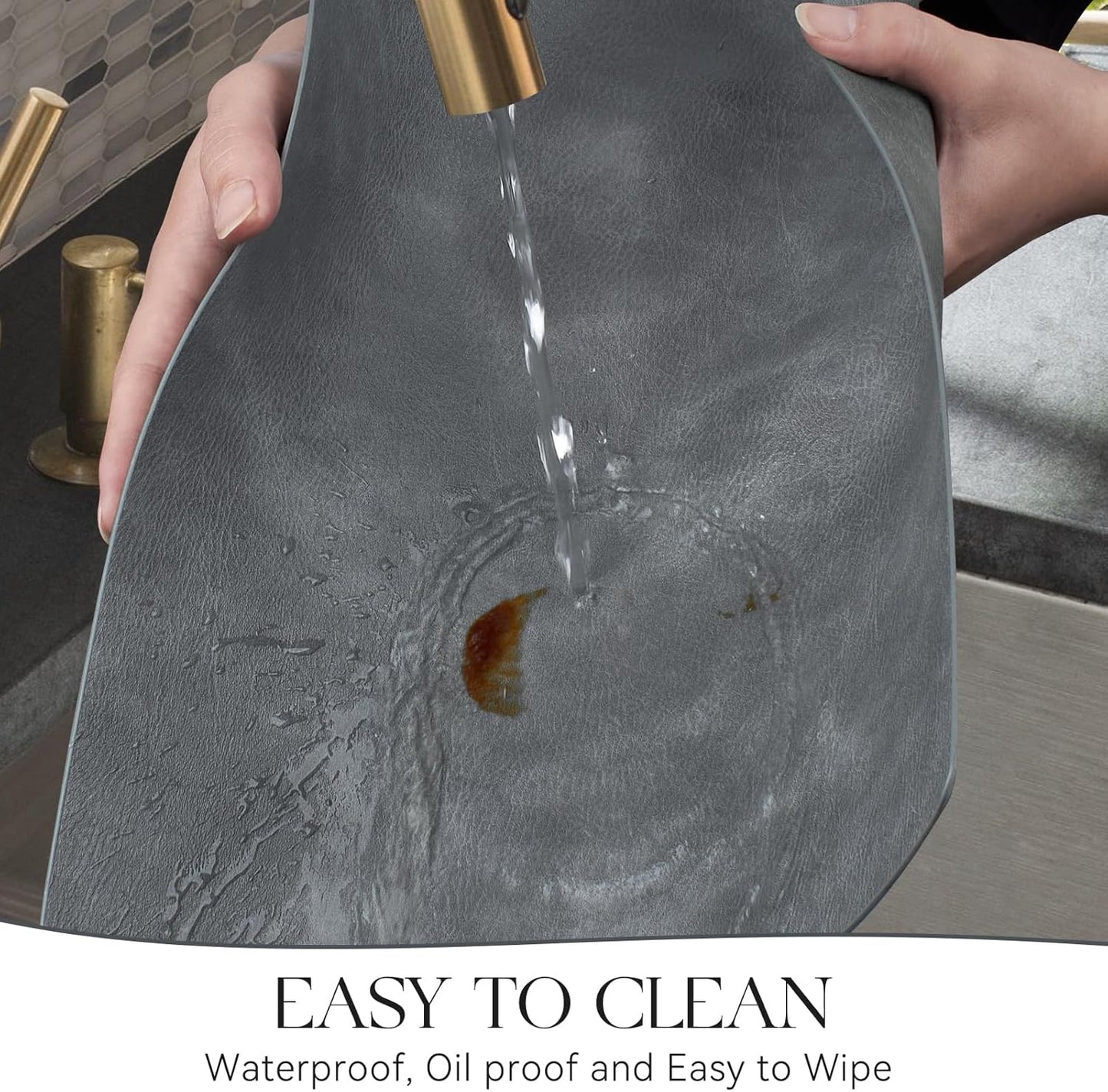 MOSAYT Vinyl Placemats Set of 8-12 X 17 Inch - Faux Leather 100% Waterproof Oil-Proof Wipeable PU Place Mats, Heat Resistant Reversible Table Mats for Kitchen, Dining, Outdoor (Grey)