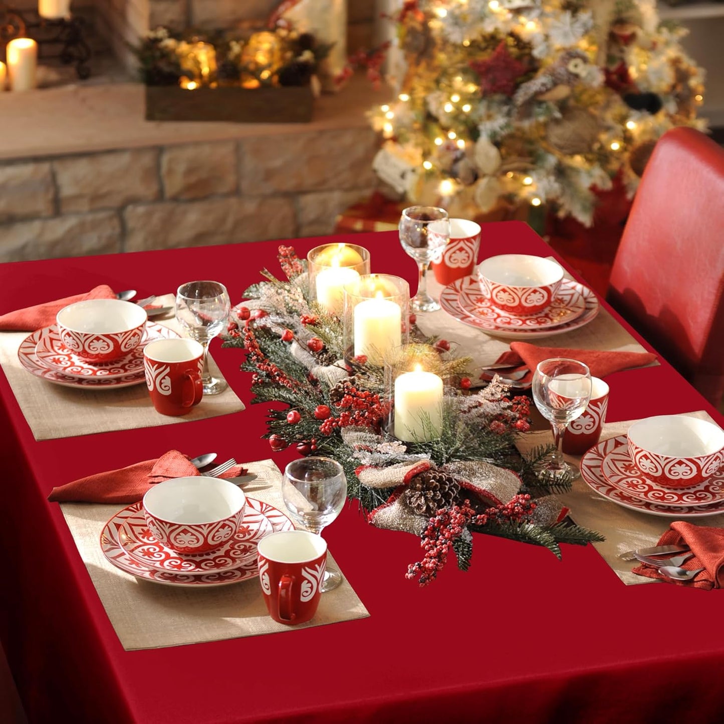 sancua Square Tablecloth - 60 x 60 Inch - Water Resistant Spill Proof Washable Polyester Table Cloth, Decorative Fabric Table Cover for Dining Tables, Buffet Parties, Christmas Red