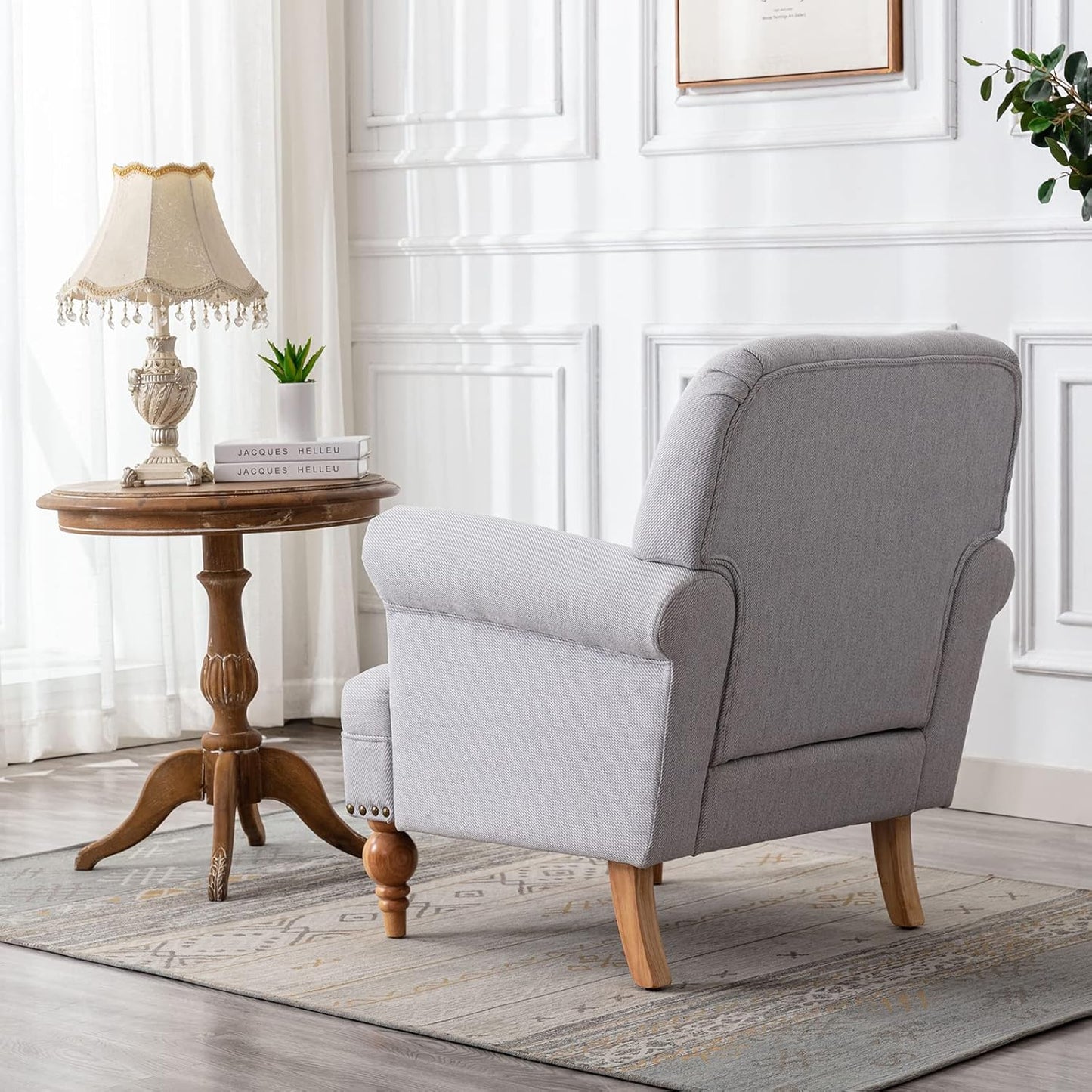 chairus Linen Accent Chair for Living Room Upholstered Mid Century Modern Single Sofa Chair with Solid Wood Legs Comfy Reading Chair Armchair for Bedroom/Office Room/Recption/Lounge, Grey