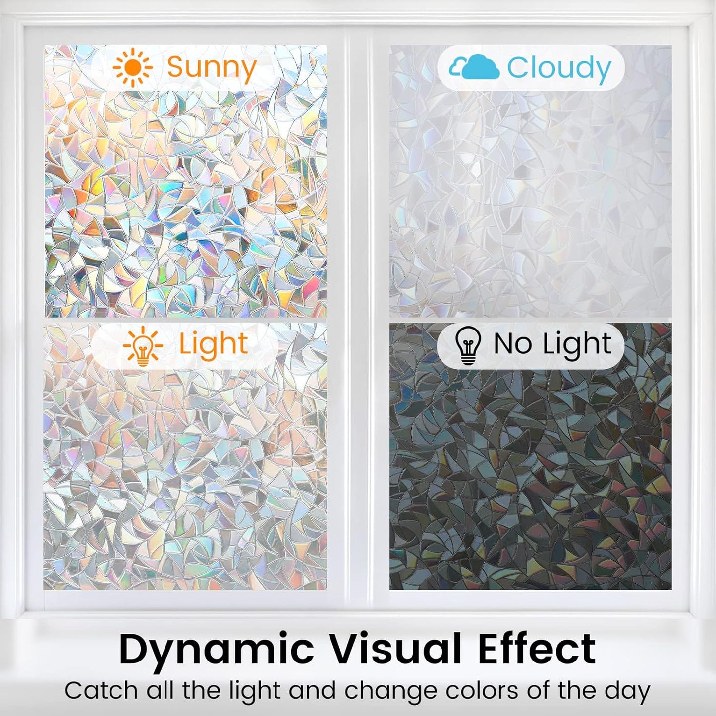 DOWELL Window Privacy Film, Rainbow Window Film, Decorative Stained Glass Clings, Static Cling Door Sticker, Non-Adhesive 3D Decals for Home UV Protection, 23.6 x 157.5 inches