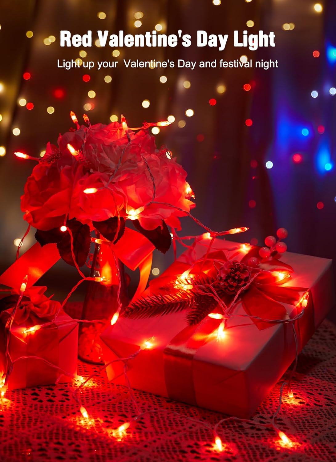 Battery Operated Christmas String Lights, 8ft 20 LED Mini Lights with Timer, Christmas Tree Lights for Indoor Outdoor Bedroom Wedding Party Holiday Xmas Decoration，Red