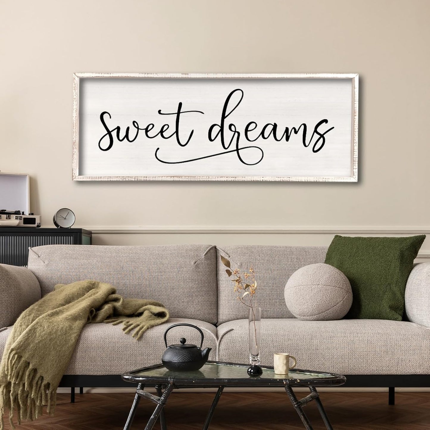 comurdyo Sweet Dreams Wall Decor Above Bed Sign 40" x 15" Master Bedroom Wooden Antique Framed Large Rustic Farmhouse Guest Room Beautiful Simple Hanging Plaque Over Bed Wall Art (White)