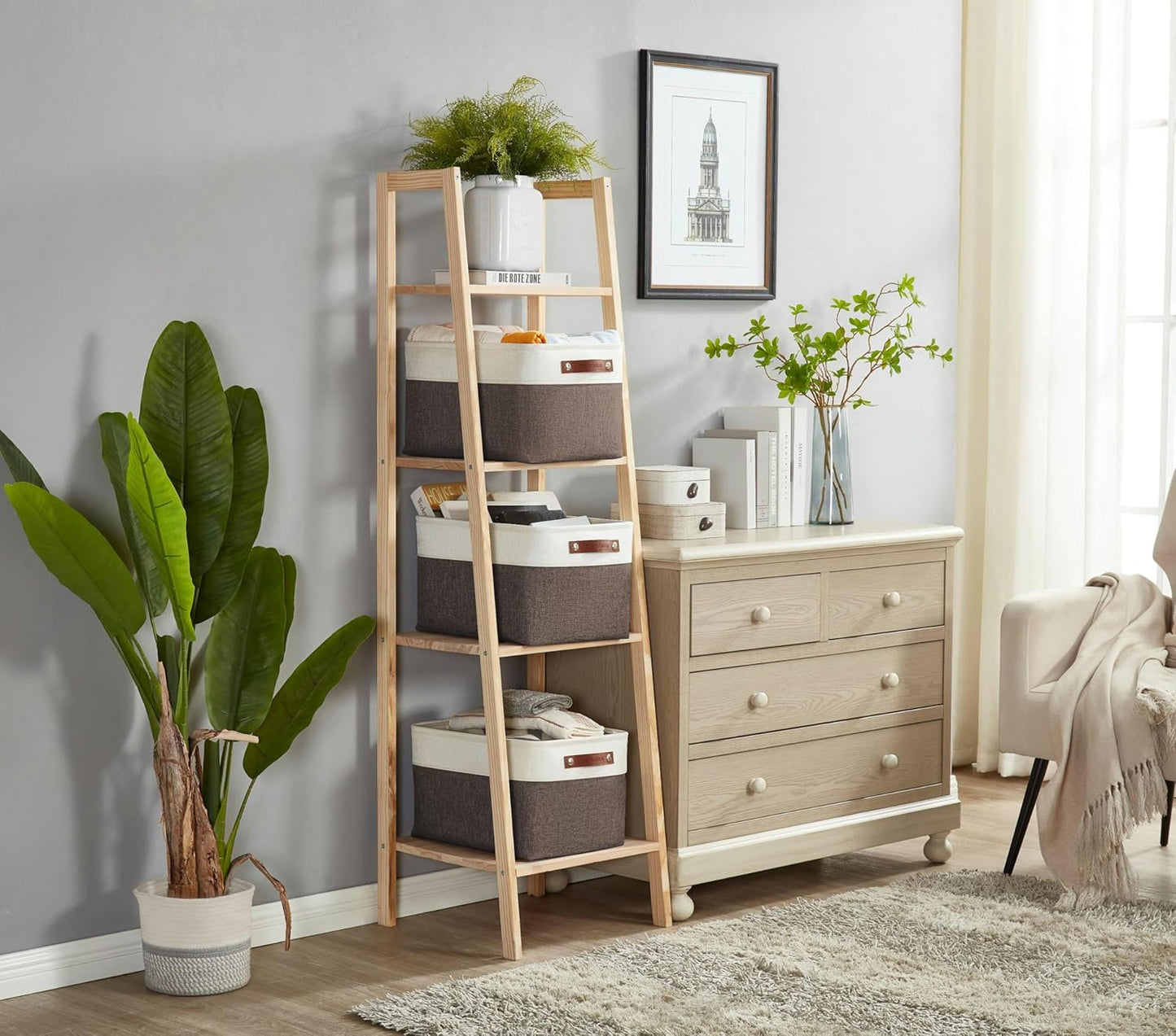 DECOMOMO Storage Baskets for Shelves - Fabric Closet Organizers and Storage Bins, Perfect Baskets for Organizing Closet Toys Nursery (Brown and White, XL - 3 Pack)