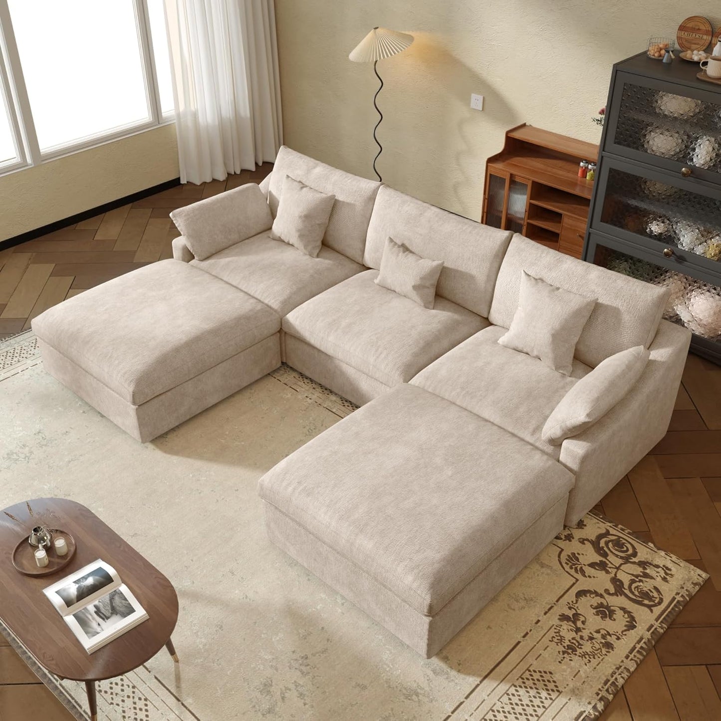 JACH U Shaped Sectional Couches, Cloud Sectional Couch with Deep Seat, 119" Down Filled Modular Sofa with Chaise, Covers Removeable & Washable, Sofas Furniture for Living Room, Khaki