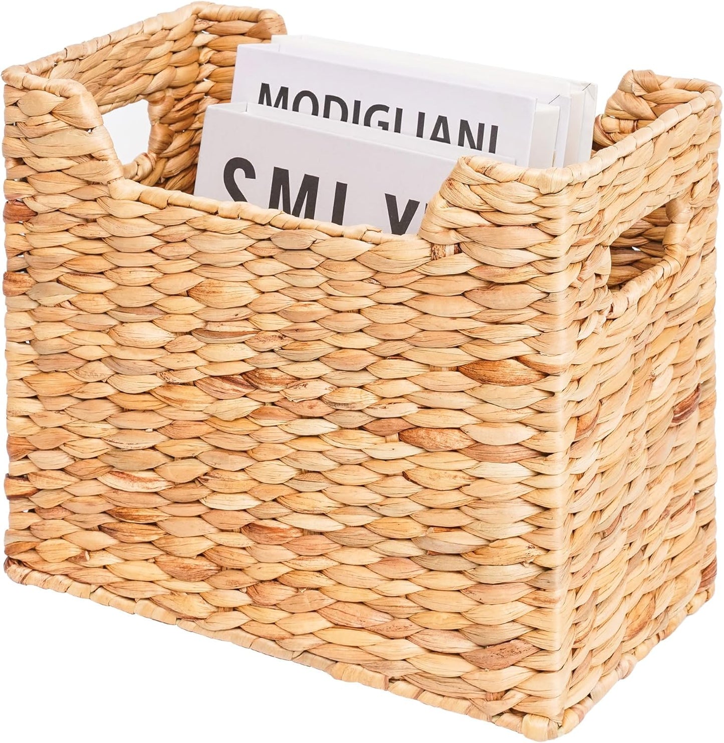 Magazines Holders, Handwoven Magazine Basket for Bathroom, Water Hyacinth Wicker Magazine Rack for Books, Files, Newspapers, Rectangular, 14.2 x 11.4 x 6.7 inch