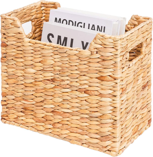 Magazines Holders, Handwoven Magazine Basket for Bathroom, Water Hyacinth Wicker Magazine Rack for Books, Files, Newspapers, Rectangular, 14.2 x 11.4 x 6.7 inch