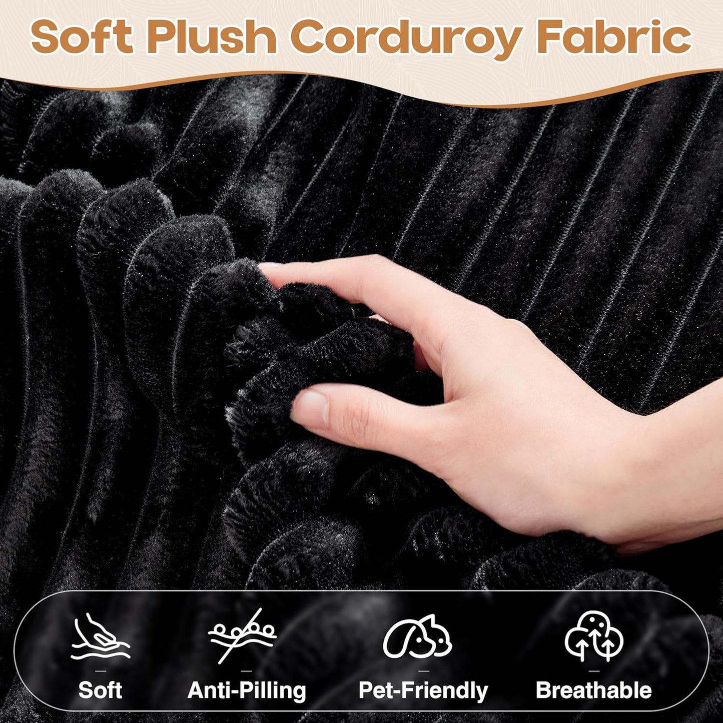 Cloud Sectional Couches for Living Room,U Shaped Modular Sofas No Assembly,135x107 Inches Plush Corduroy Oversized Floor Couch Set with Deep Seat Chaise,Black