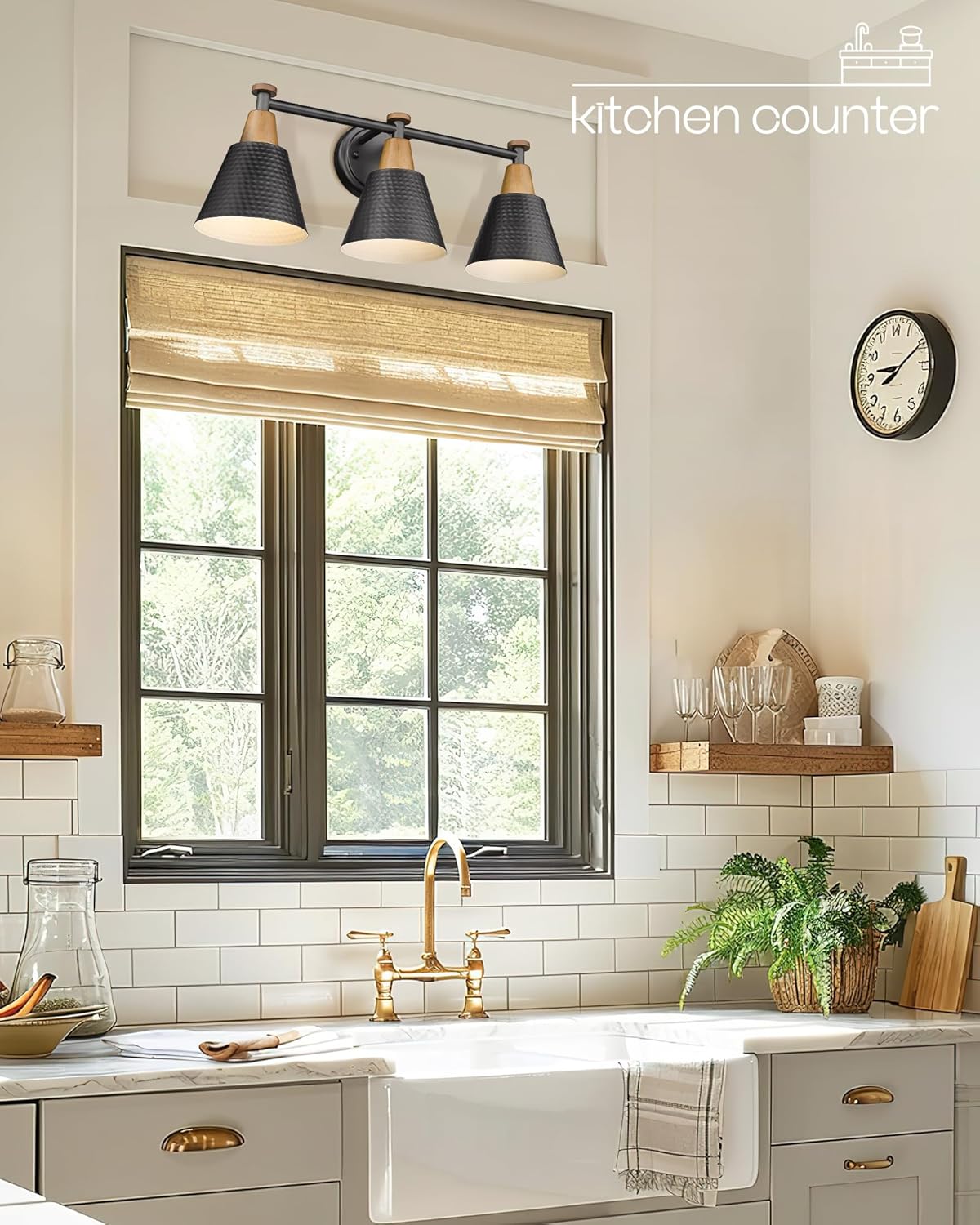 FEMILA Black Bathroom Light Fixtures, 3-Light Bathroom Vanity Lights Over Mirror with Hammered Metal Shade, Modern Wall Lamp for Kitchen Bedroom Living Room,4FG59B-3W BK