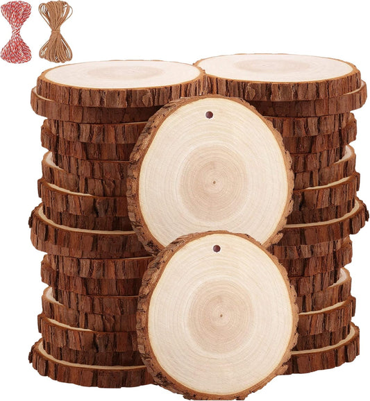 Natural Wood Slices TICIOSH Craft Unfinished Wood kit Predrilled with Hole Wooden Circles for DIY Crafts Wedding Decorations Christmas Ornaments Arts Wood Slices (50 Pcs 2.0-2.4 inches)