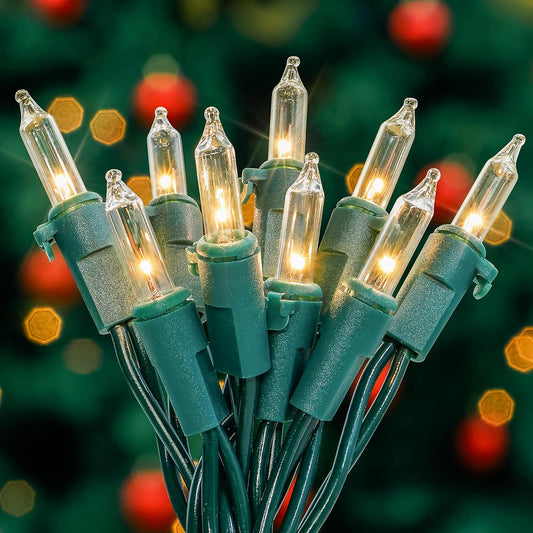 YOUNGAR Christmas Clear Outdoor Lights, 2 Pack 23FT 100 Green Wire Connectable Incandescent Mini UL Approved Tree Light for Xmas Home Patio Holiday Party Garden Decor (Warm White)