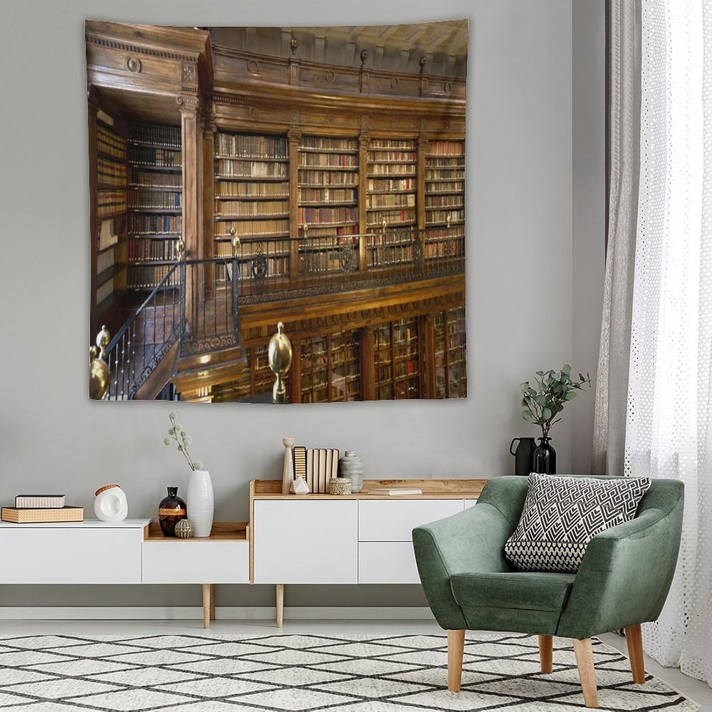 Kurtect Library Tapestry,Vintage Medieval Antique Bookshelf Bookcase Pattern Print Tapestries for Party Beach Picnic Blankets Tablecloths Living Room Wall Deocr, 60x60 in