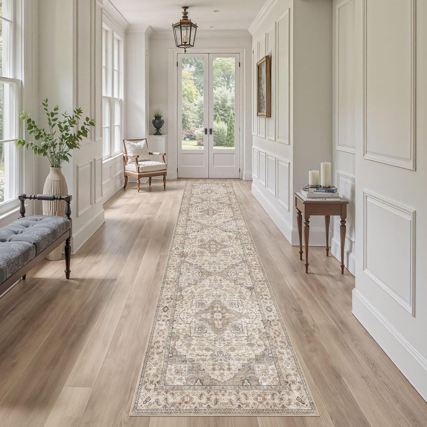 Washable 2.6x12 Runner Rug - Area Rugs Neutral Vintage Distressed Floral Farmhouse Boho Large Soft Floor Rug Indoor Carpet for Hallway Entryway Kitchen Home - Brown/Multi