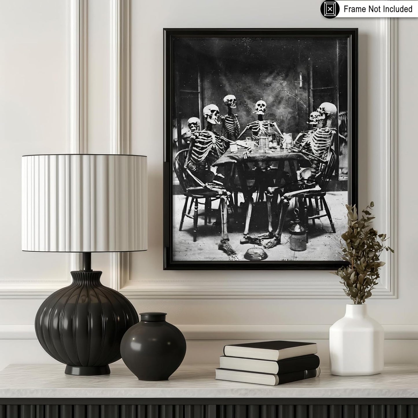 Poster Master Vintage Photograph Poster - Retro Daguerreotype Print - Gift for Artist, Friend - Skeletons Smoking at Table, Dinner Party, Goth - Wall Decor for Home, Dorm, 24x32 Unframed Wall Art