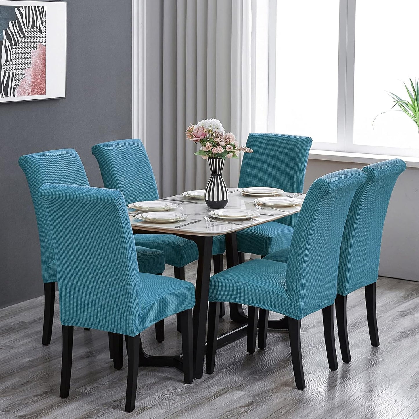 Howhic Stretch Chair Covers for Dining Room Set of 6, Removable Washable Dining Room Chair Covers, Dining Chair Slipcovers Seat Protector, Great Decoration for Home and Banquet (Dusty Blue, 6 Pack)