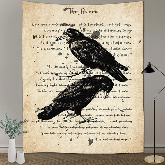 FEASRT Crow Tapestry The Legendary Black Crow Ancient Hymn Art Wall Hanging Tapestries 71x93 Inches for Home Living Room Bedroom Dorm GTQQAY1540
