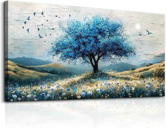 ZUITINGHUA Canvas Wall Art For Living Room Wall Decor For Bedroom Office Wall Decoration The Blue Tree Landscape Painting Farmhouse Pictures Artwork Room Aesthetic Home Decor 20x40 In