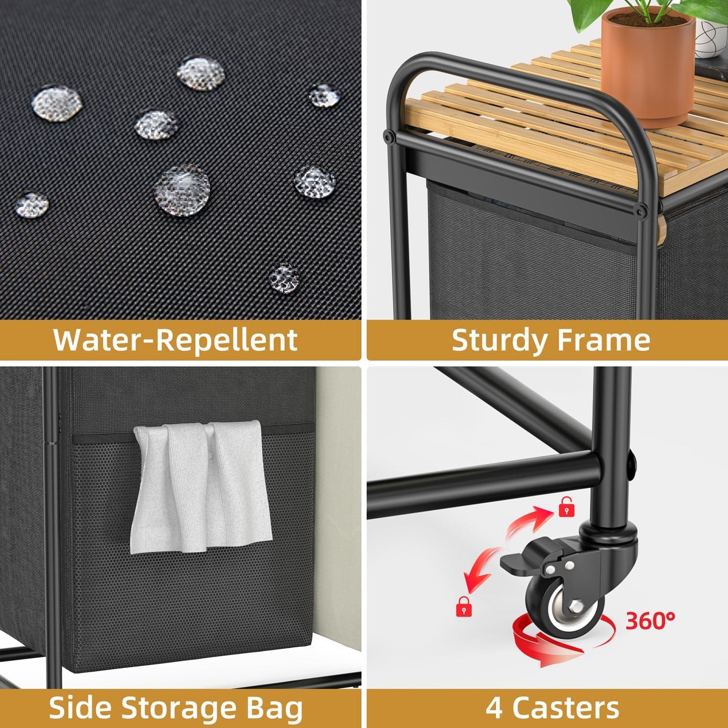 Laundry Hampers 2 Section, Laundry Sorter with Removable Shelf and Pull-Out Bags, Clothes Hampers with Wheels Rolling Cart Basket for Laundry Room Bathroom, 2 x 50 L (Black White)