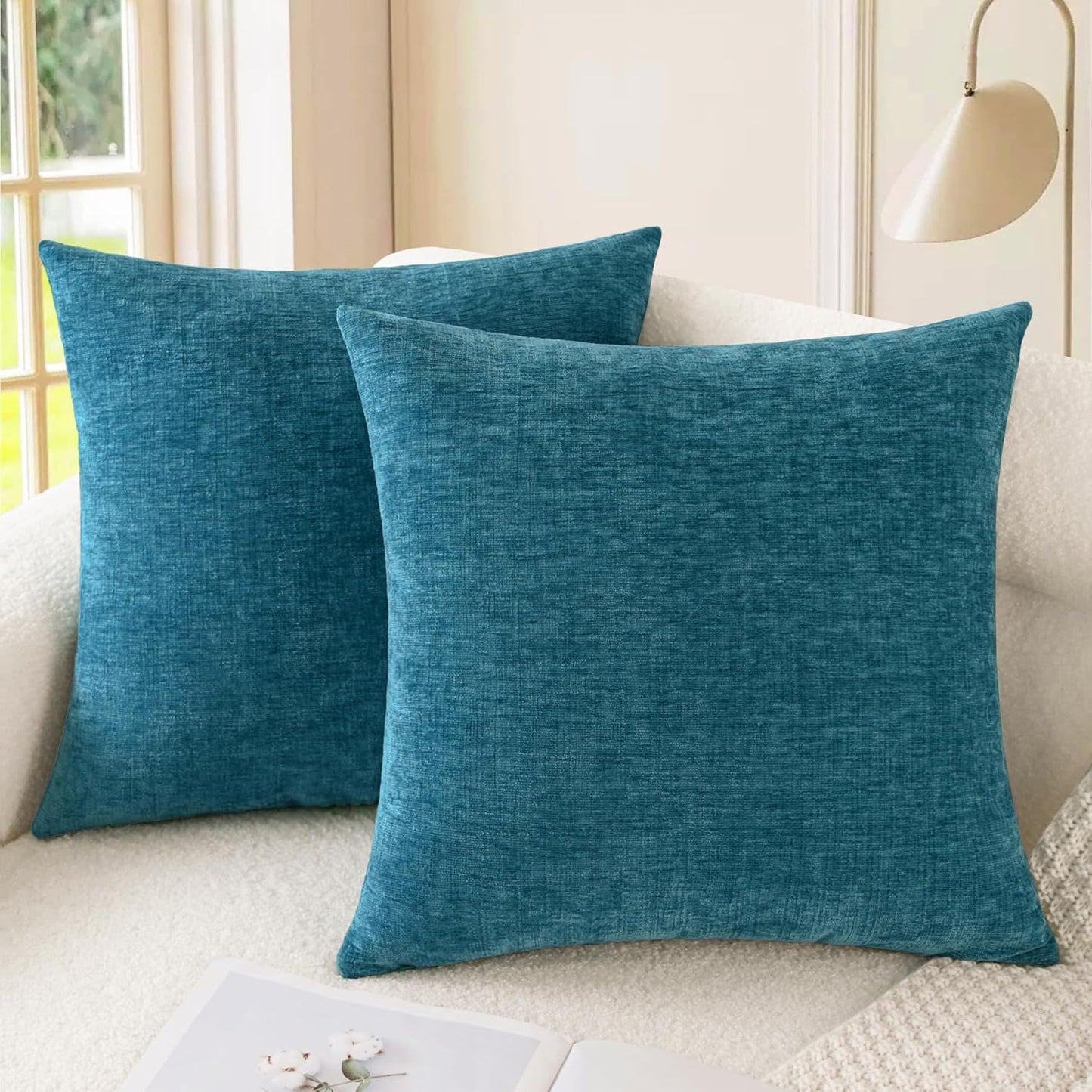 CaliTime Throw Pillow Covers Decorative 26 X 26 Inches Pack of 2 Cozy Chenille Cushion Cases for Couch Sofa Bed Living Room Home Ocean Blue