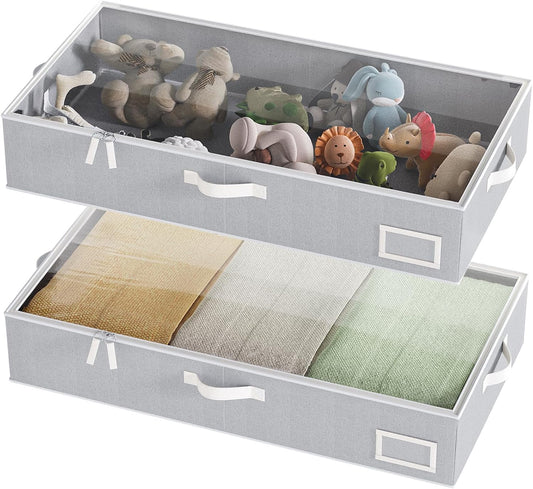 Under Bed Storage Containers, 2-Pack Underbed Storage Box, Collapsible Clothes Storage Bins with Handles and Lid, Large Under Bed Organizers for Shoe, Blanket, Toy, Pillow, Sheet, Gray