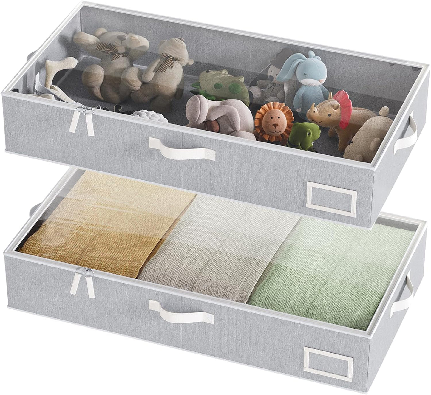Under Bed Storage Containers, 2-Pack Underbed Storage Box, Collapsible Clothes Storage Bins with Handles and Lid, Large Under Bed Organizers for Shoe, Blanket, Pillow, Sheet, Gray