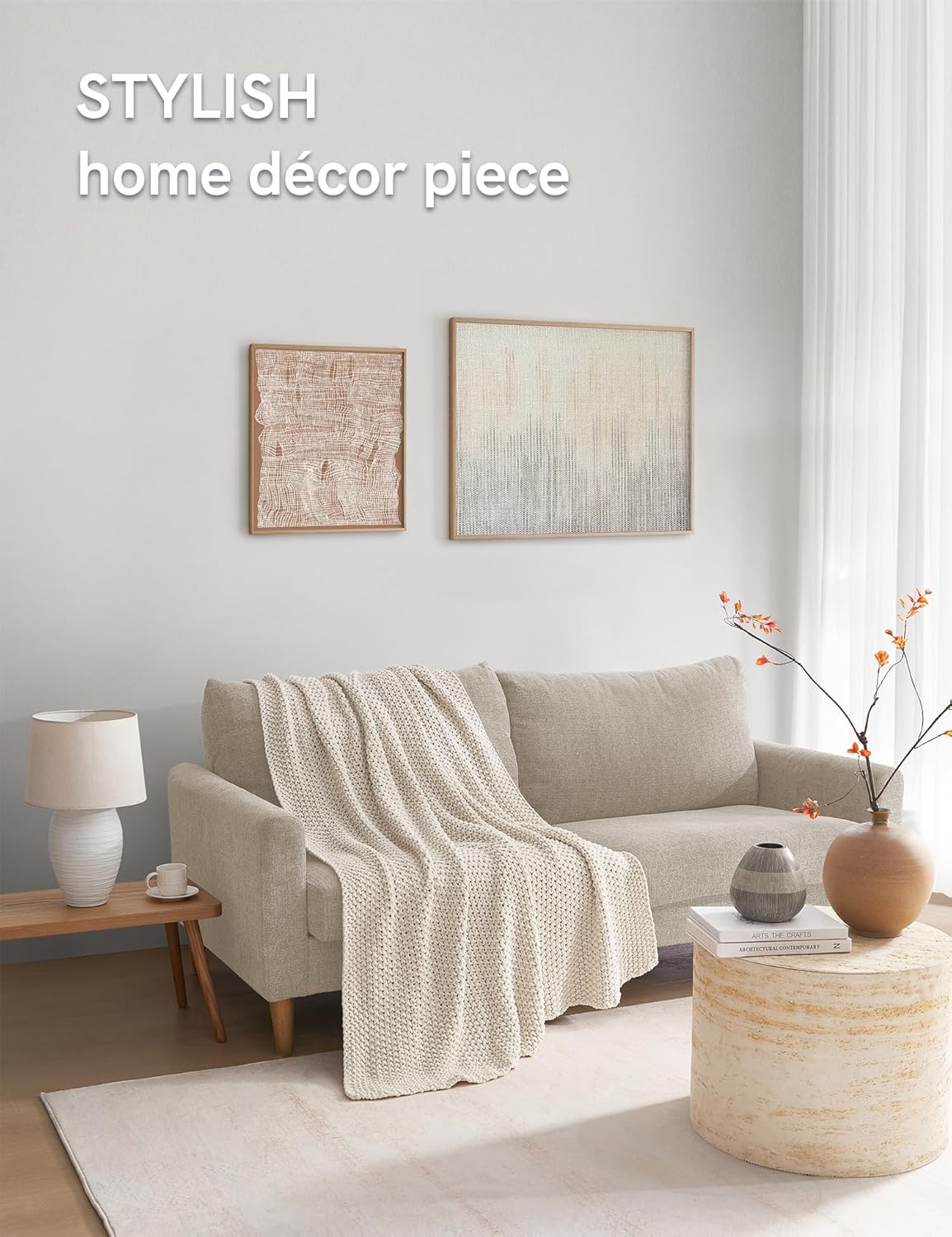 YnM Chunky Cotton Knit Throw Blanket, Cable Knit Throws for Bed Couch Sofa, Comfy & Relaxing, Decorative Piece for Farmhouse Modern Boho Rustic Scandinavian Chic Vibe, Cream White 60x80 Inches