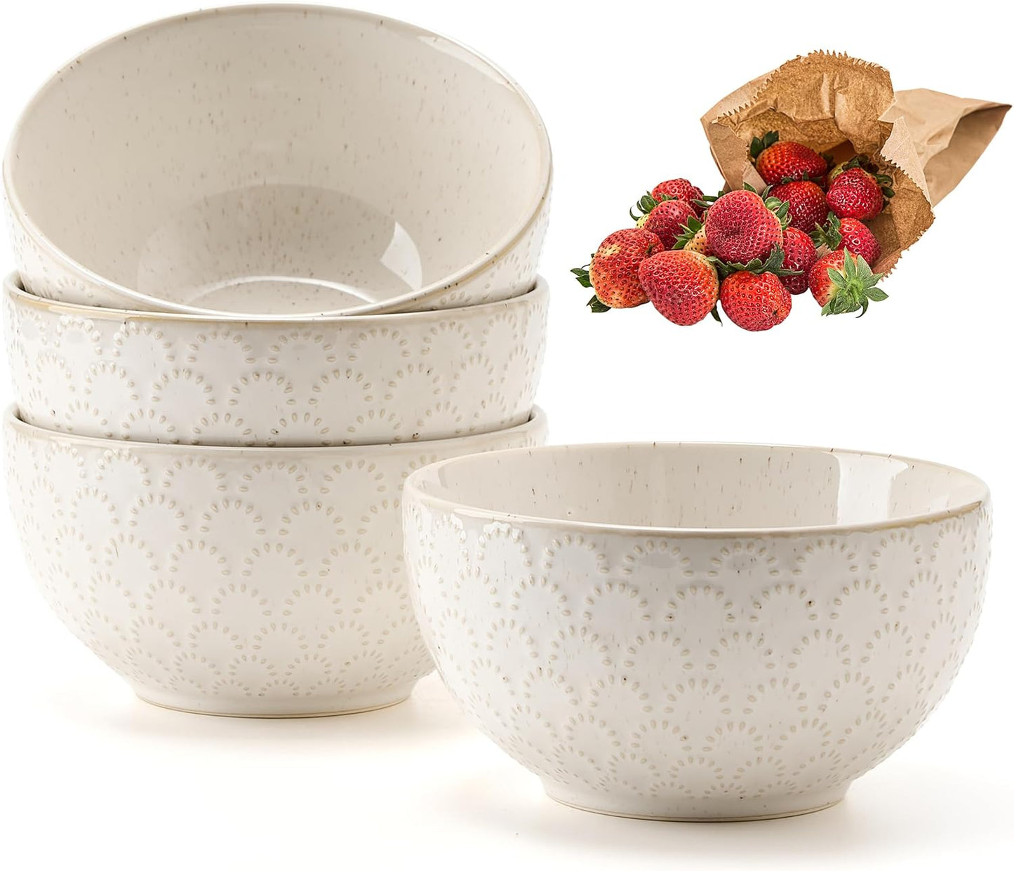 White Ceramic Bowls Set of 4, 25.3Fl Oz Pocerlain Soup Bowls 5.8" Cereal Bowls Rice Bowls for Kitchen, Serving Bowl Set for Entertaining, Dinner, Party - Housewarming Gift Idea
