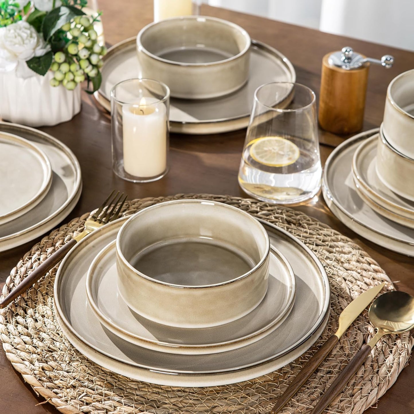 AmorArc Ceramic Dinnerware Sets, Handmade Reactive Glaze Stoneware Plates and Bowls Sets,Highly Chip and Crack Resistant | Dishwasher & Microwave Safe Dishes Set, Service for 6 (18pc)