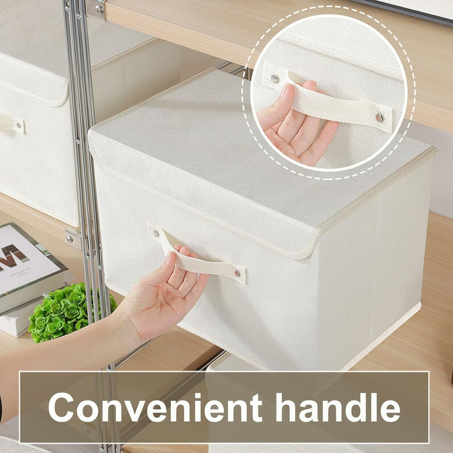 Fabric Storage Bins Cube Organizers with Flip-Top Lid and Handles,Storage Boxes for Organizing Home,Office,and Closet,Beige,3 Pack 15 x 9.8 x 9.8 in