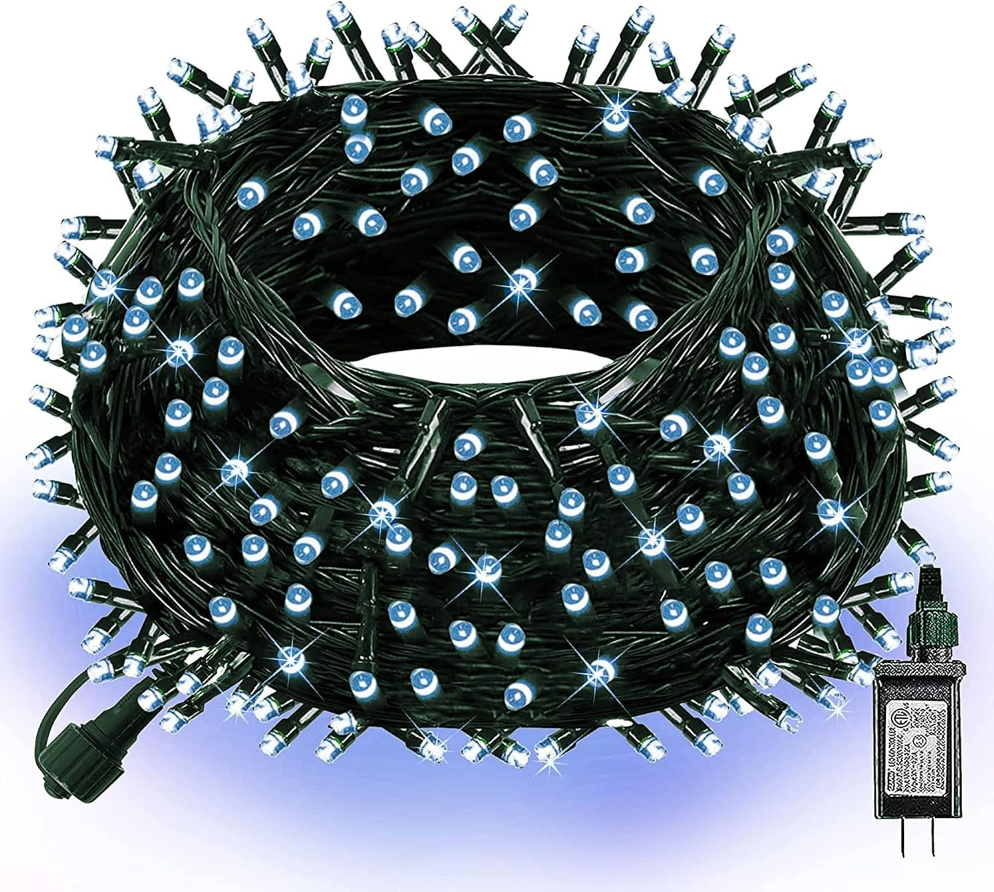 Dazzle Bright 300 LED Christmas String Lights, 100 FT Connectable Waterproof String Lights Green Wire with 8 Modes, Christmas Decorations for Indoor Outdoor Xmas Party Yard Garden (White)