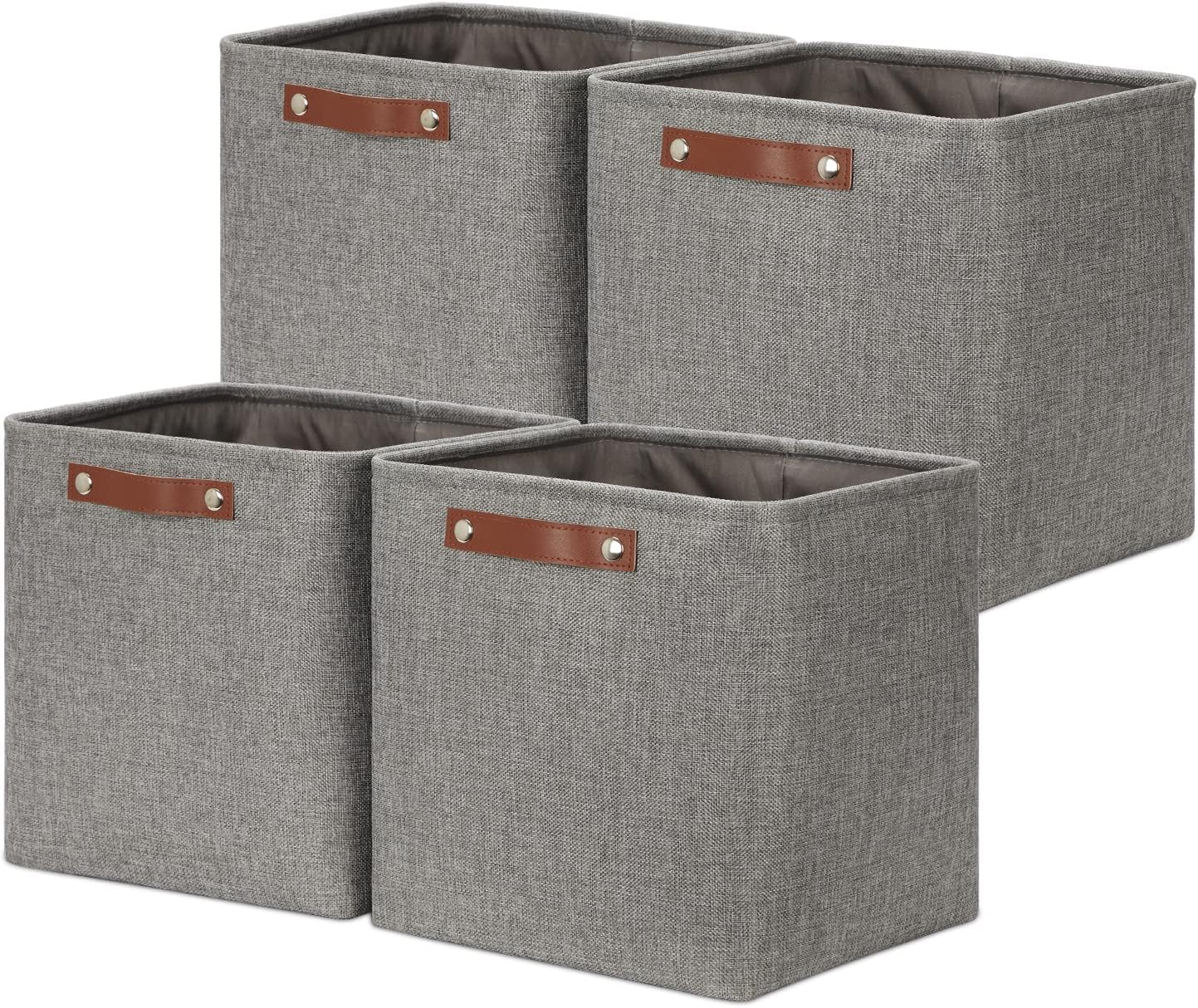 DULLEMELO 12 inch Cube Storage Bins, Large Collapsible Grey Storage Baskets for Square Cubes Organizing, Fabric Boxes Bins for Shelves Nursery Home Office Storage(4 Pack - 12" Grey)